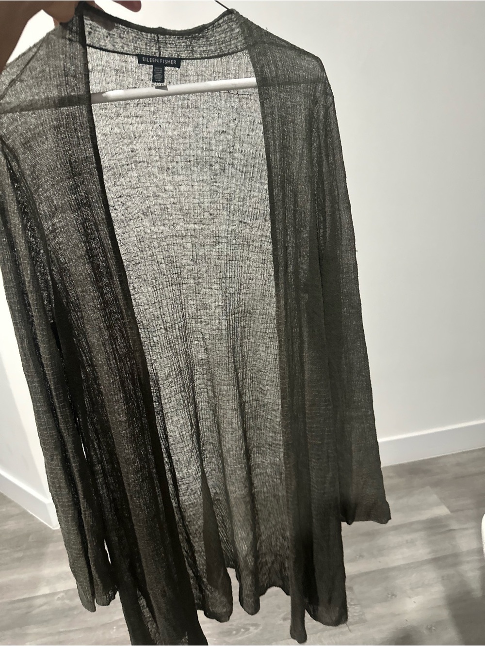 Eileen Fisher Olive Open-Front Draped Cardigan